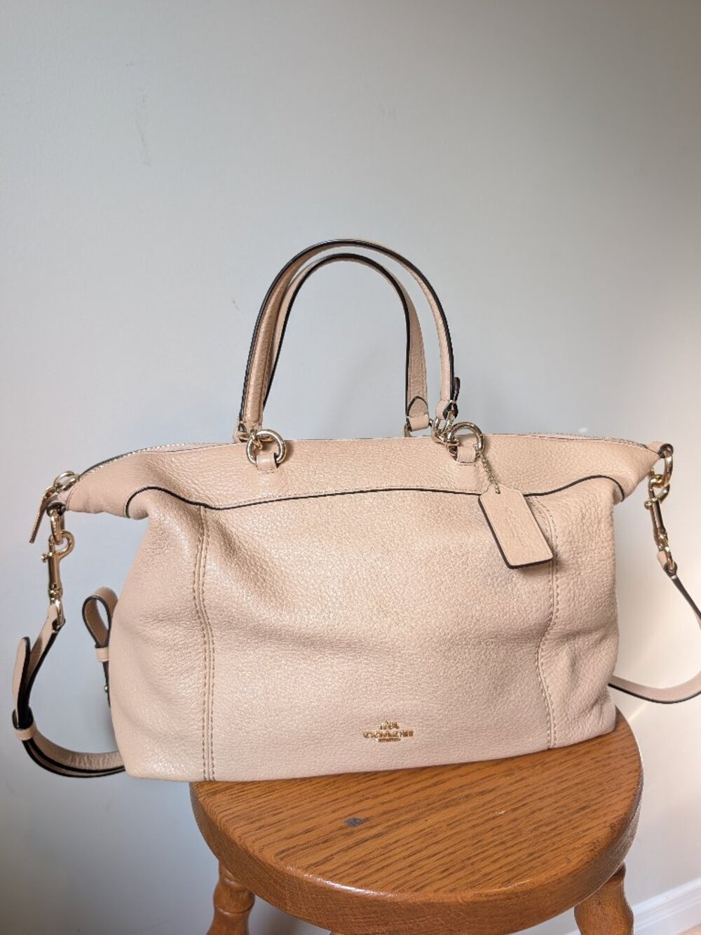 Coach F9325 Beige Leather Lenox Satchel Shoulder Bag